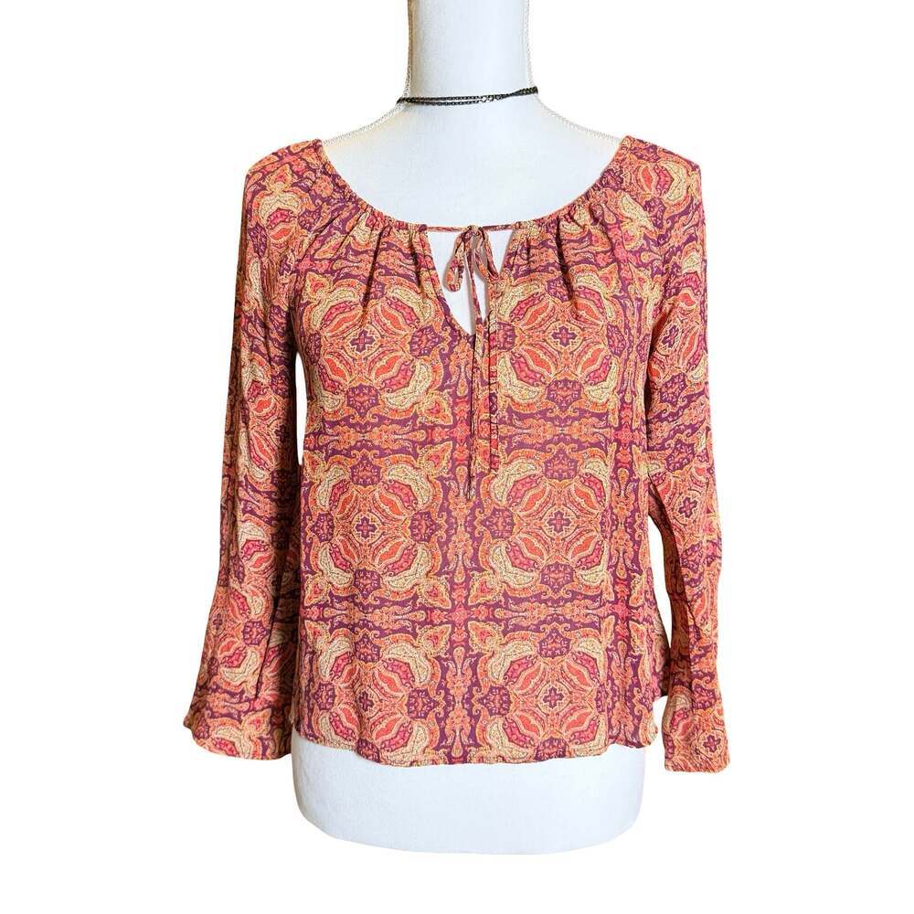 Sanctuary Paisley Print Split Neck Long Sleeve Blouse